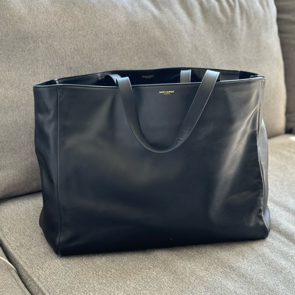 Saint Laurent YSL Black Shopper Tote - Reversible (Suede, Leather)